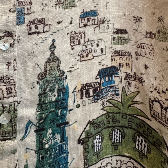 Chico's Art To Wear 100% Linen Pueblo South American Landscape Blouse Size Large - Picture 4 of 14